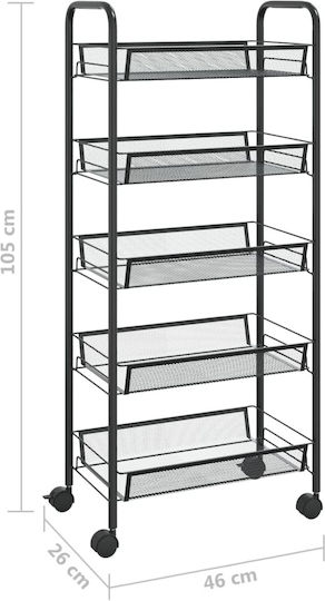 vidaXL Металик Кухненско Тролейче С 5 Места Черно 46x26x105см