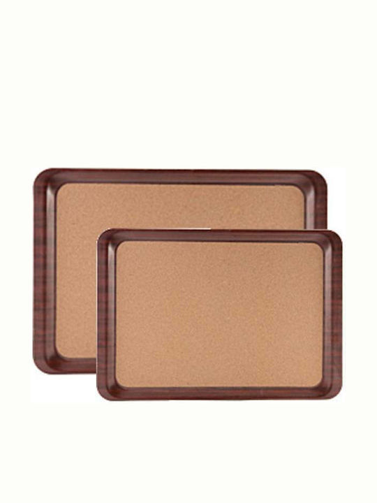 Διανομική Rectangle Tray Non-Slip of Plastic with Cork In Brown Colour 46x36cm 1pcs