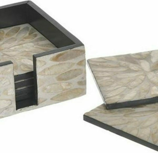 Inart Untersetzer Hölzernes mit Gestell Beige 12x12cm 6Stück