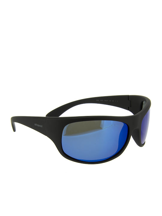 Polaroid Men's Sunglasses with Black Plastic Frame and Blue Polarized Mirror Lens 07886 003/5X