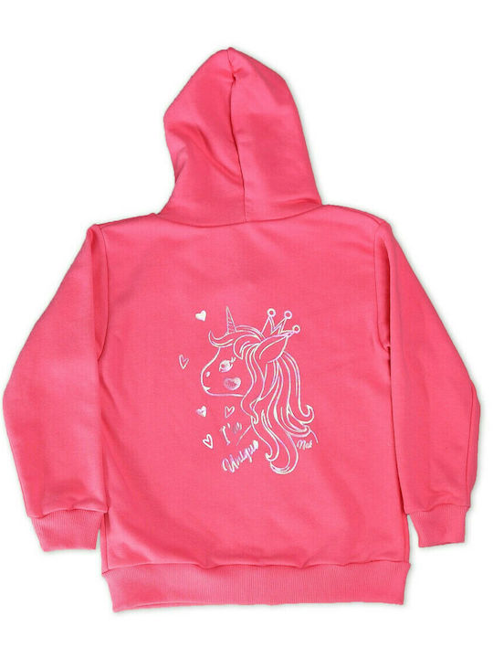 Nek Kids Wear Girls Cotton Hooded Sweatshirt with Zipper Fuchsia