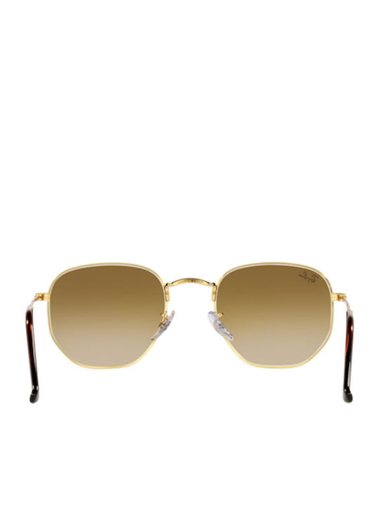 Ray Ban Hexagonal Unisex Sonnenbrille mit Gold Metall Gestell und Braun Verlaufsfarbe Linse RB3548 001/51