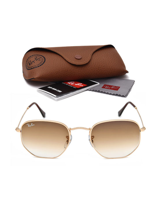 Ray Ban Hexagonal Unisex Sonnenbrille mit Gold Metall Gestell und Braun Verlaufsfarbe Linse RB3548 001/51