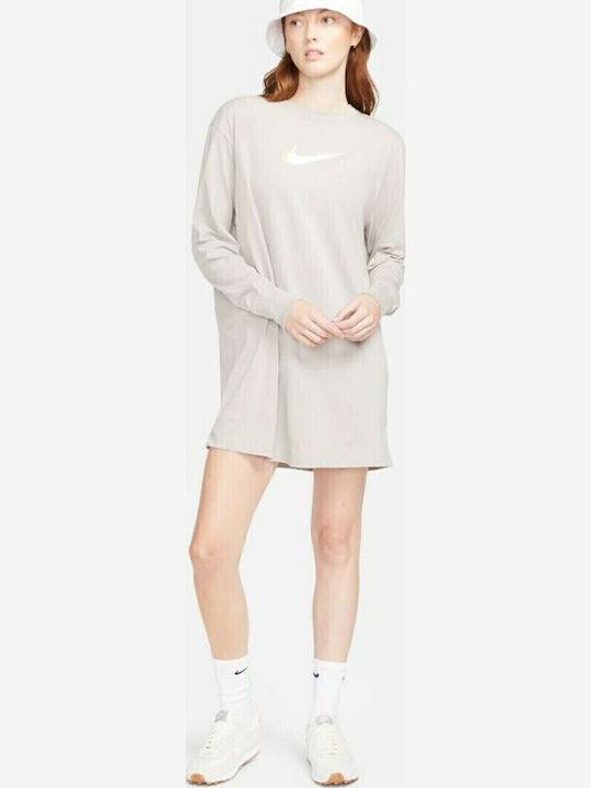 Sportswear Mini Αθλητικό Φόρεμα Μακρυμάνικο Μπεζ