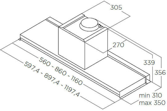 Elica Lever IX/A/116 Sliding Vent Hood 116cm Inox