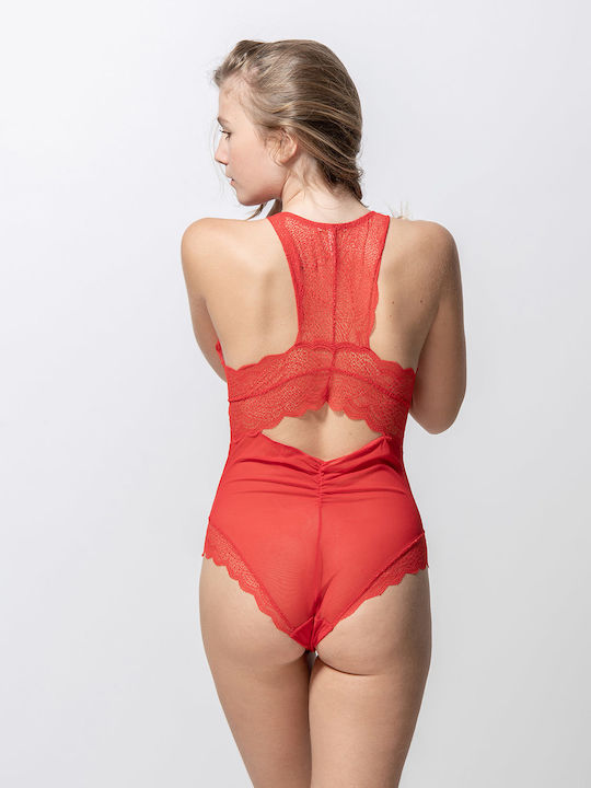 Luna Lingerie Sleeveless Bodysuit Passion with Lace Red