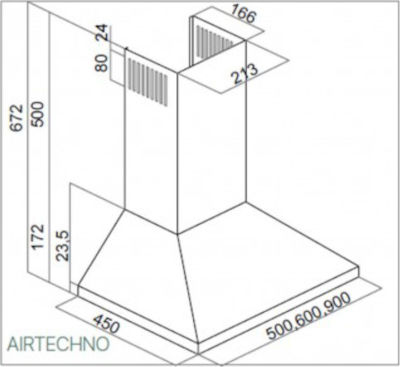 Davoline Airtechno Απορροφητήρας Καμινάδα 90cm Inox