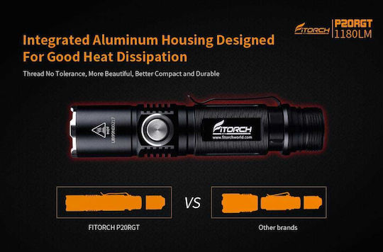 Fitorch Rechargeable Flashlight LED IPX8 with Maximum Brightness 1180lm P20RGT Black