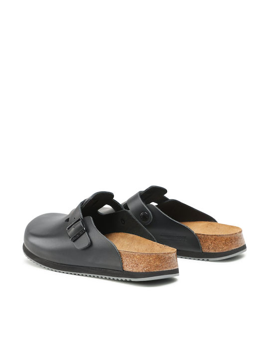 Birkenstock Boston Black Leather Anatomic Clogs Black
