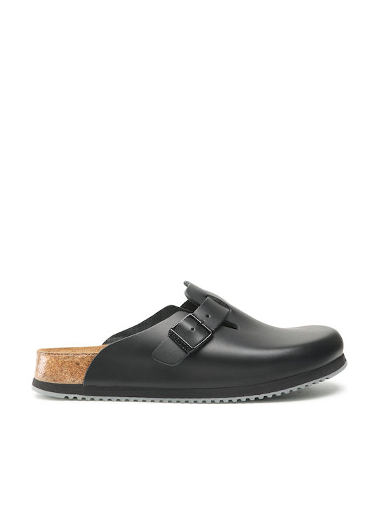 Birkenstock Boston Black Leather Anatomic Clogs Black