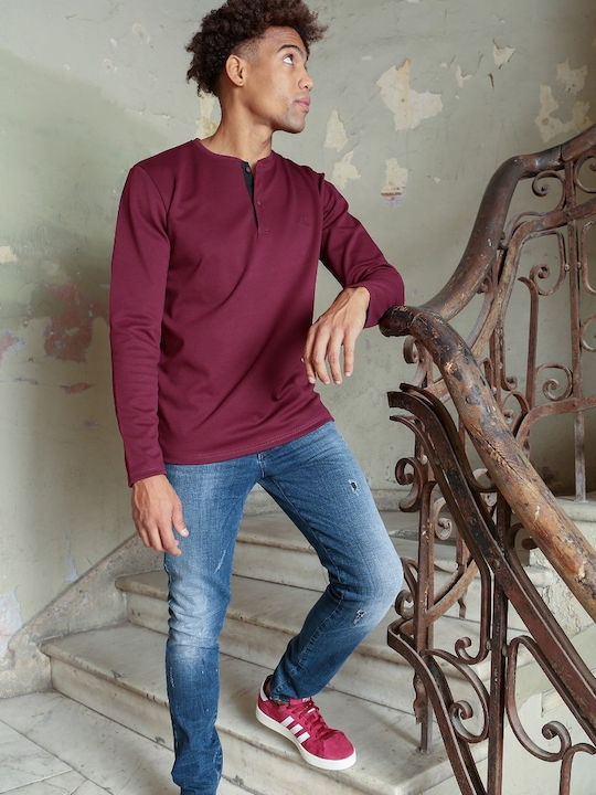 Tresor Men's Long Sleeve Blouse with Buttons Burgundy