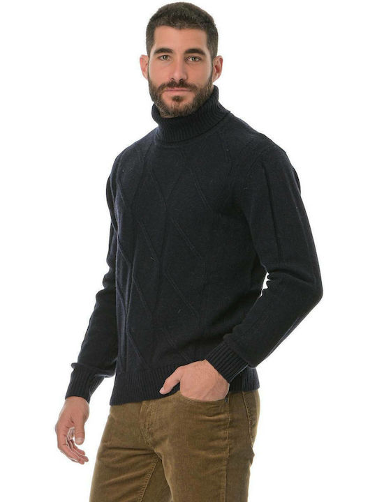 Atelier Pietra Herren Langarm-Pullover Rollkragen Marineblau