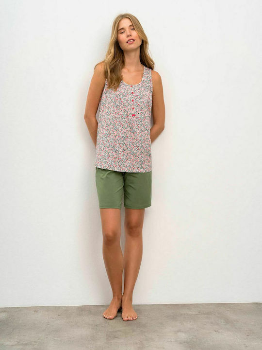 Vamp Sommer Damen Pyjama-Set Pink/Green