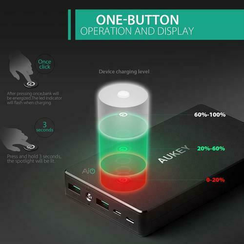 Aukey PB-N36 Power Bank 20000mAh с 2 USB-A порта Черен