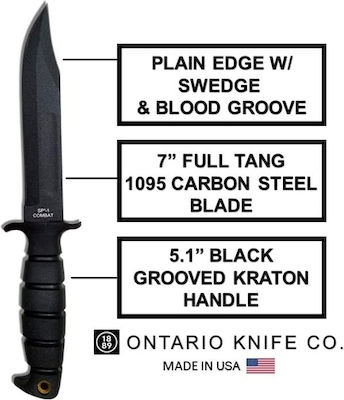 Ontario Knife Company SP1 Combat Knife Black with Blade made of Carbon Steel in Sheath