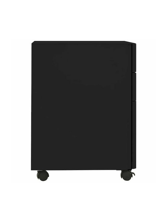Office Storage Metal Drawer with Wheels, Lock & 3 Drawers Black Velvet-Black Metal L30xW45xH59cm