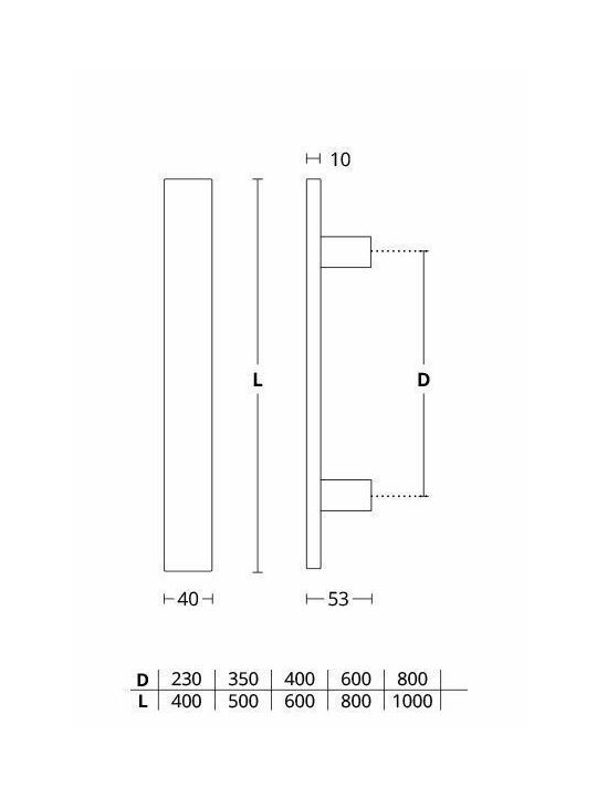 Front door handle Convex 1141 stainless steel Total length 1000mm Single