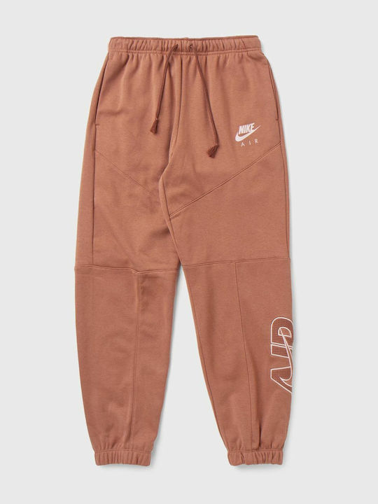 Air Ψηλόμεσο Παντελόνι Φόρμας με Λάστιχο Fleece Mineral Clay/Red Bark/Pink Oxford