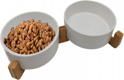 Rolinger Ceramic Bowls Dog Food & Water White with Base 2x250ml