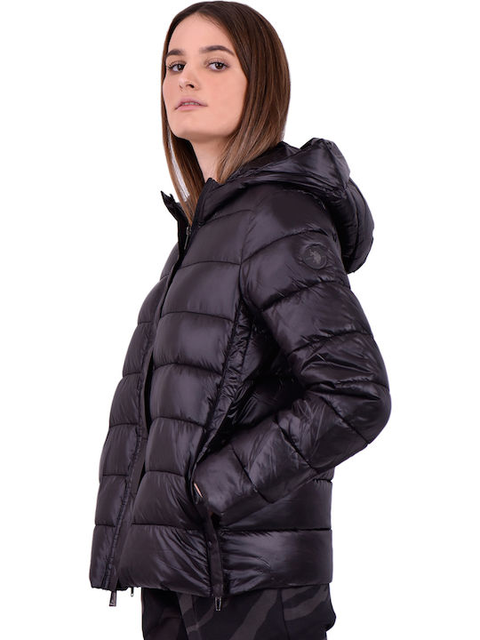 Charline Women's Short Puffer Jacket for Winter with Hood Black