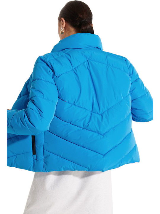 Women's Short Puffer Jacket for Winter Turquoise