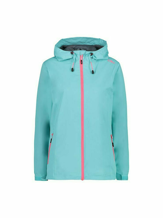 CMP Trekking Rain Fix Women's Hiking Short Sports Jacket Waterproof and Windproof for Winter with Hood Light Blue