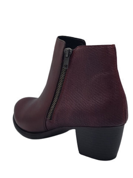 Leder Stiefeletten Damen Burgundisch