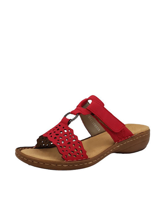 Rieker Leather Women's Flat Sandals Anatomic in Red Color