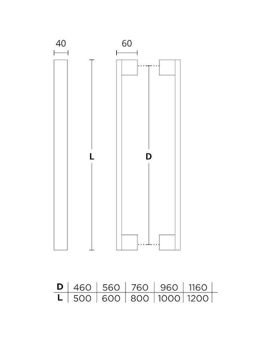 Front door handle Convex 989 Aluminum Black Total length 600mm Single