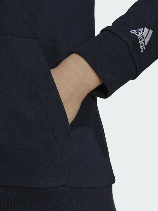 Essentials Μακρύ Γυναικείο Φούτερ με Κουκούλα Navy Μπλε