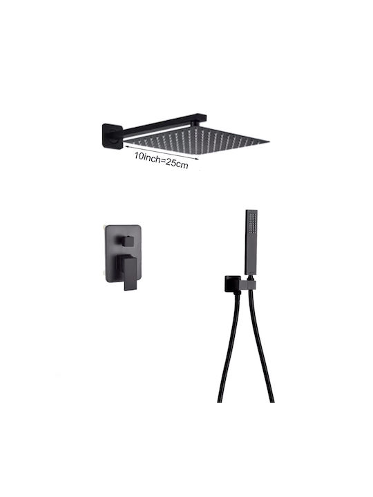 Naron Built-in Mixer, Hand Shower & Shower Head Set for Shower 2 Exits Black