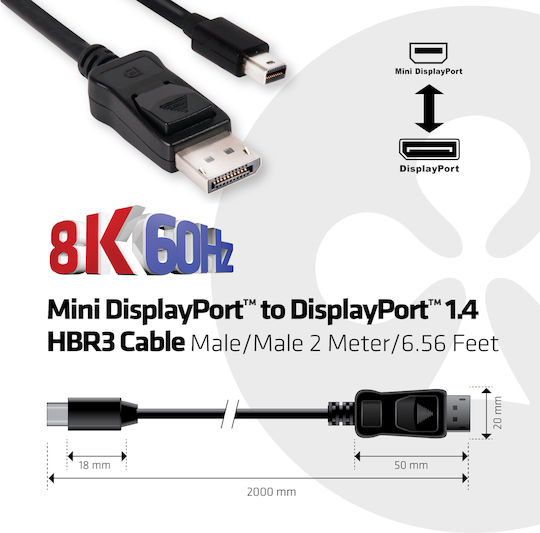 Club3D Кабел DisplayPort мъжки - mini DisplayPort мъжки 2м Черен (CAC-1115)