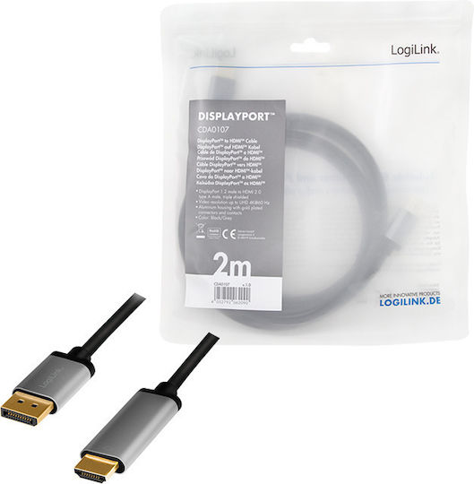 LogiLink Kabel DisplayPort-Stecker - HDMI-Stecker 2m Schwarz (CDA0107)
