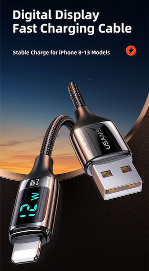 Usams SJ543 Braided / LED USB to Lightning Cable Μαύρο 1.2m (SJ543USB01)
