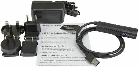 StarTech Кабел SATA към USB USB 3.1 за 2,5" и 3,5" SATA SSD / HDD дискове
