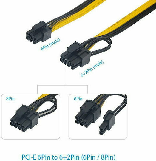 6+2 Pin PCIe - 6-Pin PCIe Cable 0.5m Κίτρινο