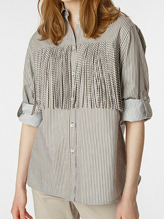 Dorotea Women's Striped Long Sleeve Shirt Khaki
