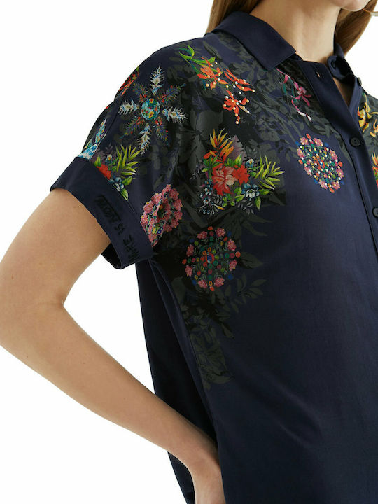 Luna Women's Floral Short Sleeve Shirt Blue