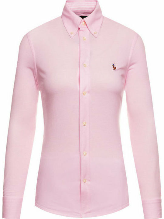 Langärmelig Damen Pique Hemd Rosa Monochrom 211664427-002