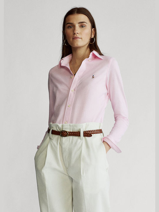 Langärmelig Damen Pique Hemd Rosa Monochrom 211664427-002