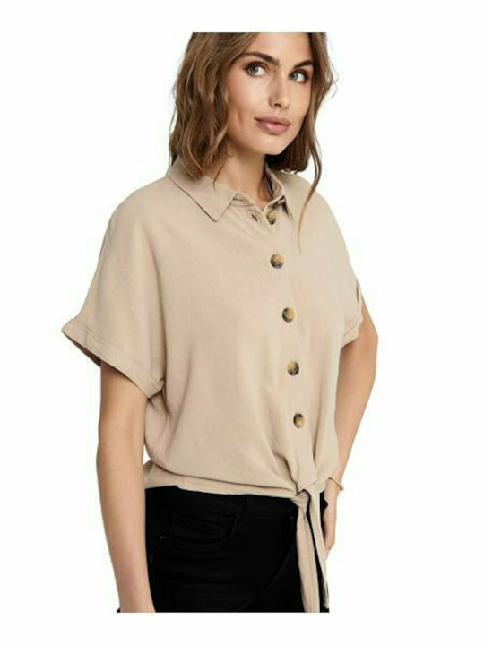 Only Women's Monochrome Short Sleeve Shirt Beige