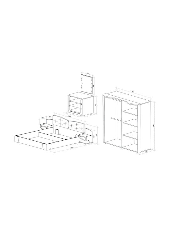 Set De Mobilier Pentru Dormitor Amor-Smart Home 160x200cm 4 Bucăți