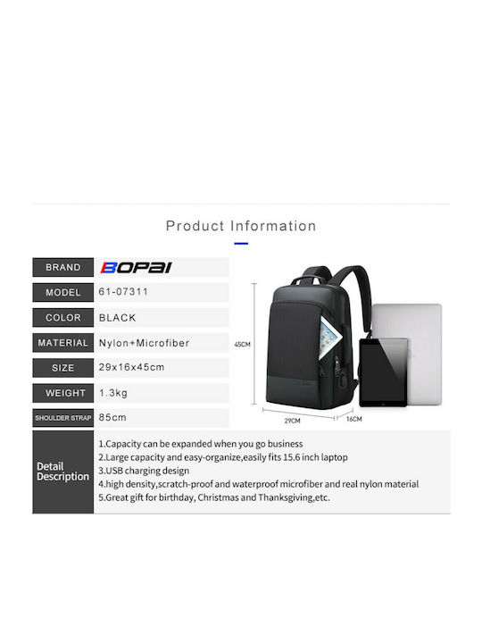 Bopai Waterproof Backpack Backpack for 15.6" Laptop Black 61-07311