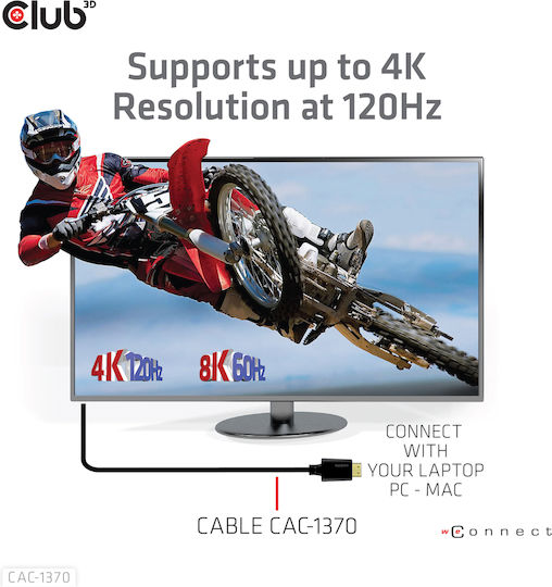 Club3D HDMI 2.1 Ultra High Speed 48Gbps 4K 120Hz HDR VRR Cable HDMI Male - HDMI Male 1.5m Black