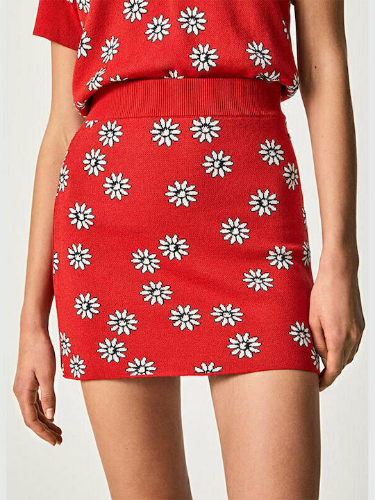 Priscilla Denim High-waisted Mini Skirt Floral Royal Red
