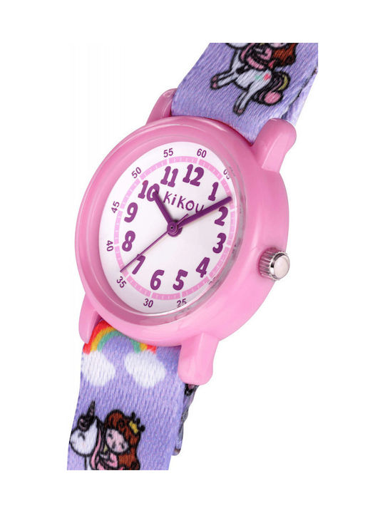 Kikou Kinder-Analoguhr mit Stoffarmband Flieder