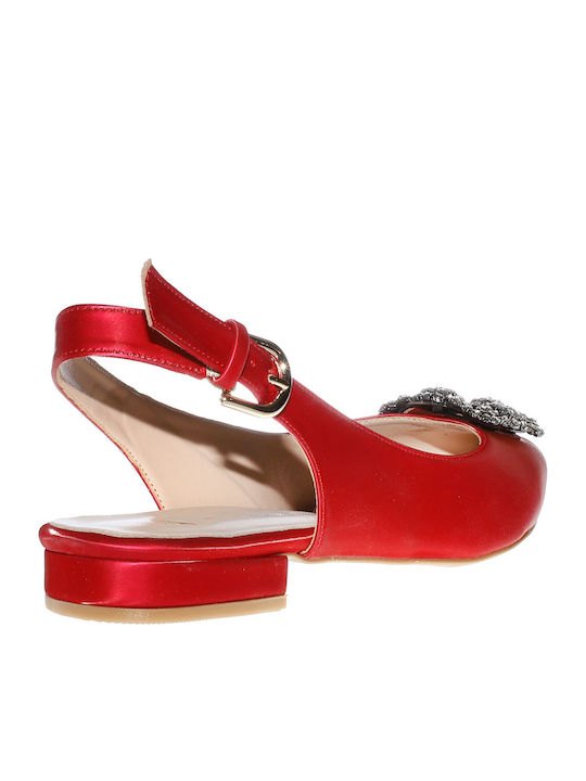 Synthetic Leather Pointy Slingback Ballerinas Red
