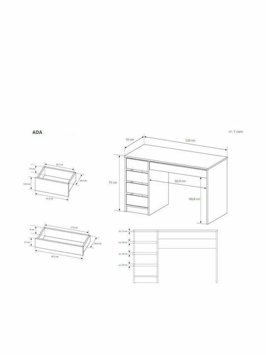 Градски бюро Ada Дървено Λευκό 120x55x75cm