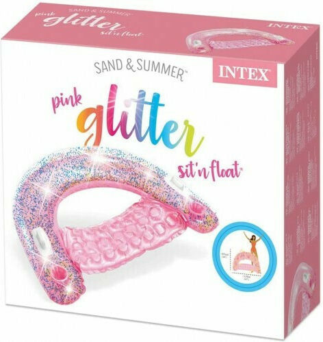 Intex Glitter Sit' N Floats Φουσκωτή Πολυθρόνα με Χειρολαβές Ροζ με Glitter 119x97cm