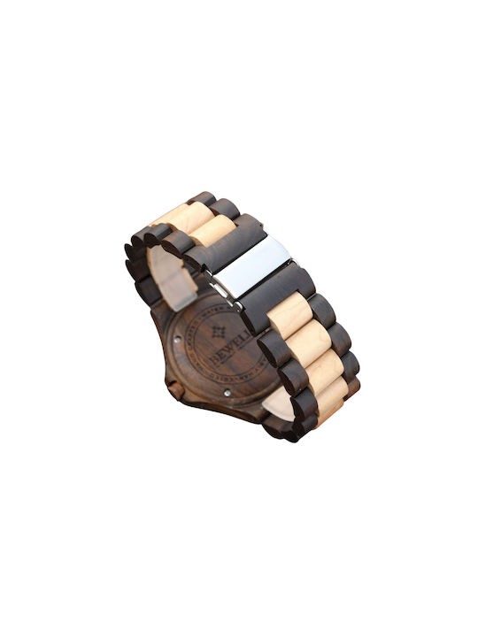 Bewell Jupiter Watch Battery with Brown Wooden Bracelet